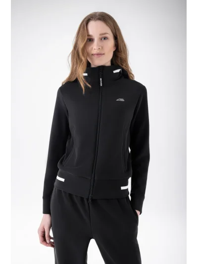 Sudadera técnica con capucha y cremallera negra para mujer EQCETIR - Equiline