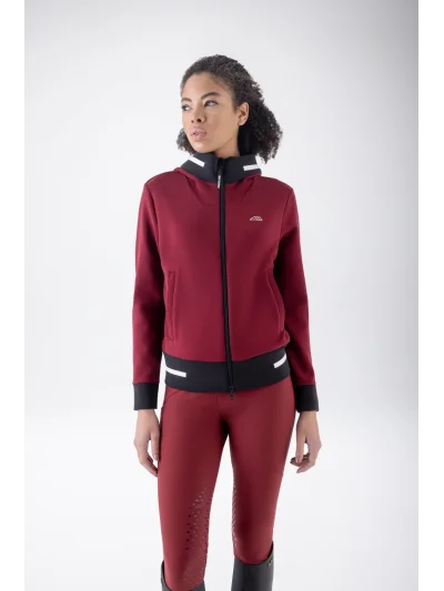 Sudadera técnica con capucha y cremallera roja (Alpine Plum) para mujer EQCETIR - Equiline