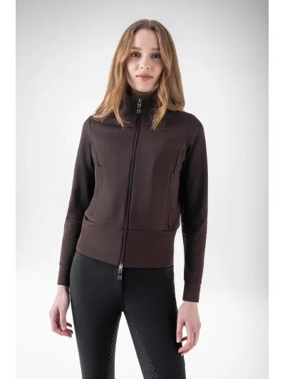 Sudadera técnica de forro polar elástico marrón oscuro (Coffee Bean) con logo de strass para mujer EQGLECH - Equiline