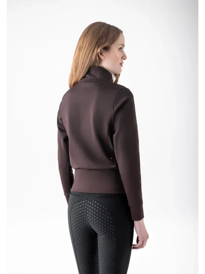 Sudadera técnica de forro polar elástico marrón oscuro (Coffee Bean) con logo de strass para mujer EQGLECH - Equiline - imagen 3