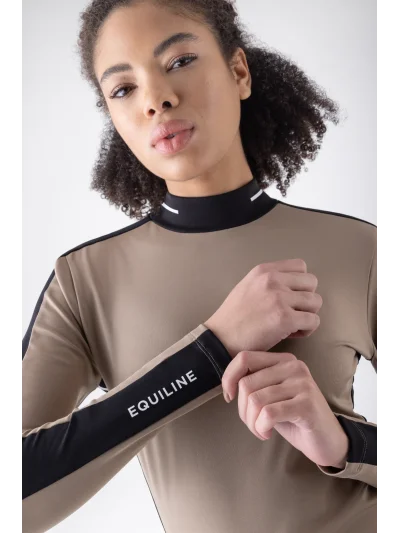 Camiseta técnica second skin beige grisácea (Greige) para mujer EQKIN - Equiline
