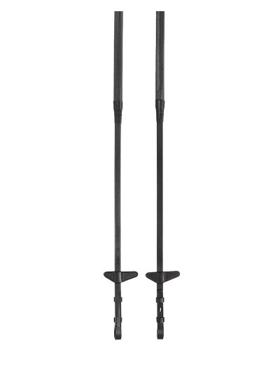 Black Leather and Rubber Reins 1.5 cm with Stoppers for Horses - Equiline