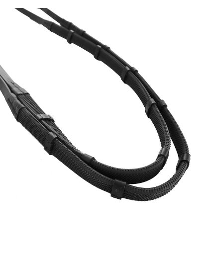 1.6cm black leather and rubber reins with stops and stoppers for horse scissors - Equiline - imagen 2