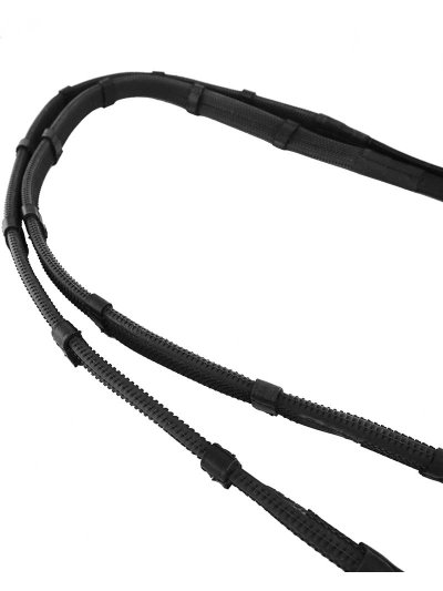 1.6cm black leather and rubber reins with stops and stoppers for horse scissors - Equiline - imagen 4