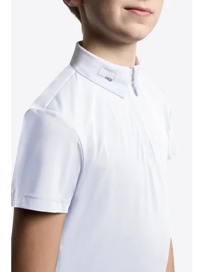 Polo de concurso de manga corta blanco con cremallera para niño - RG
