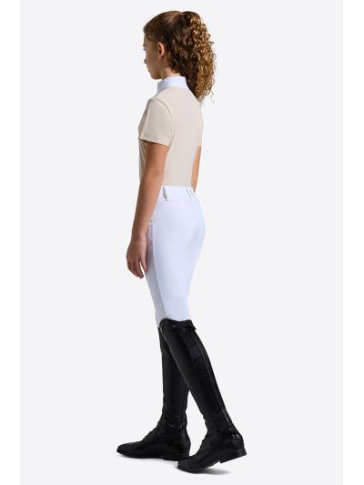 Polo de concurso de manga corta beige con cremallera y cuello blanco para niña - RG - imagen 3
