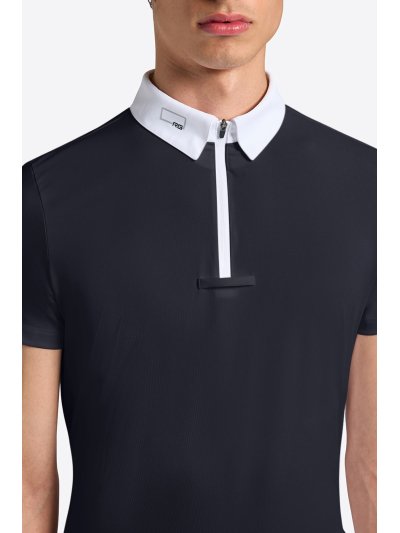 Polo de concurso de manga corta azul marino con cremallera en el cuello para hombre - RG