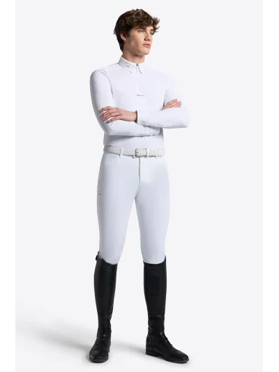 Polo de concurso de manga larga blanco con cremallera para hombre - RG - imagen 3