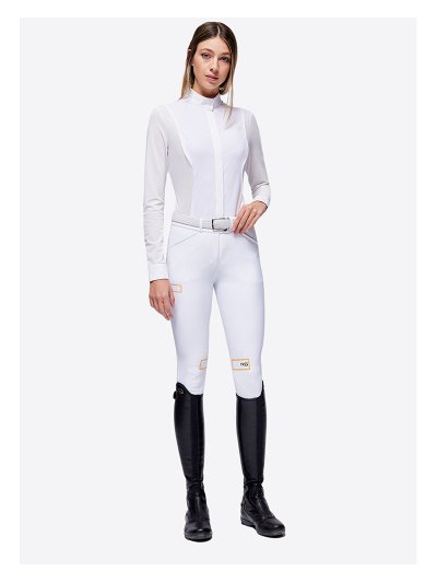 Chemise de concours manches longues blanche en jersey et mesh pour femme - RG