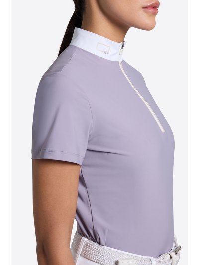 Polo de concurso de manga corta lila con media cremallera para mujer - RG
