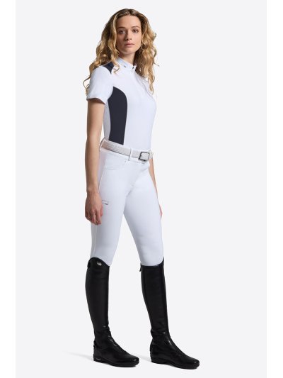 Polo de concurso de manga corta blanco y azul marino con inserciones de color para mujer - RG - imagen 2