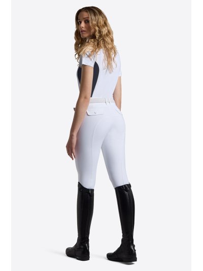 Polo de concurso de manga corta blanco y azul marino con inserciones de color para mujer - RG - imagen 3