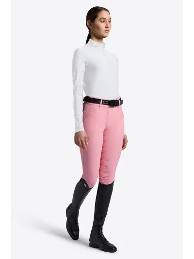 Polo de concurso de manga larga blanco con brillantes rosa para mujer - RG - imagen 2