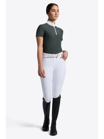 Polo de concurso de manga corta verde oscuro (Deep Forest) con tachuelas para mujer - RG - imagen 2