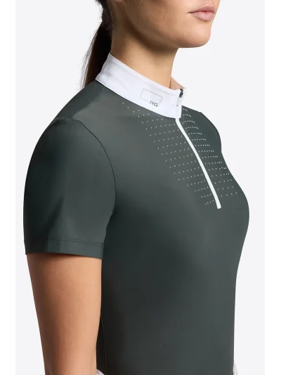 Polo de concurso de manga corta verde oscuro (Deep Forest) con tachuelas para mujer - RG