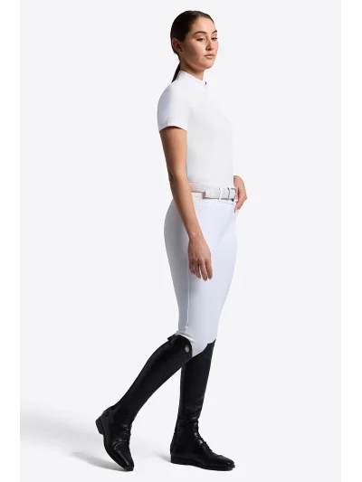 Polo de concurso de manga corta blanco con cremallera y brillantes para mujer - RG - imagen 2