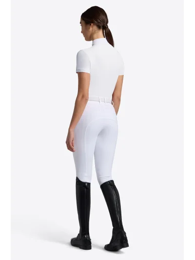 Polo de concurso de manga corta blanco con cremallera y brillantes para mujer - RG - imagen 3