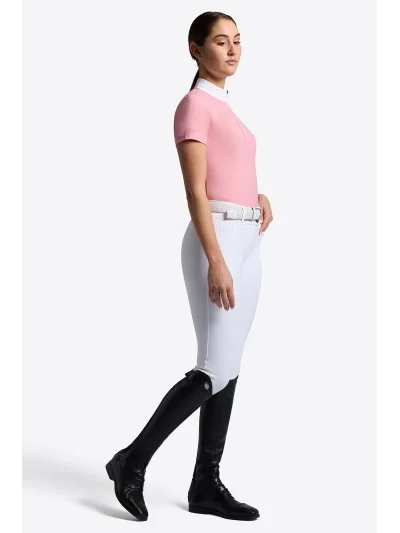 Polo de concurso de manga corta rosa (Peony) con cremallera y brillantes para mujer - RG - imagen 2