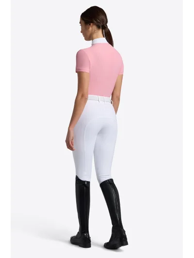 Polo de concurso de manga corta rosa (Peony) con cremallera y brillantes para mujer - RG - imagen 3