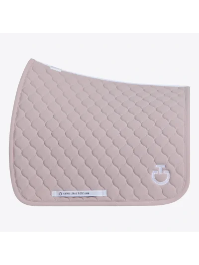 Tapis de dressage rose avec logo blanc et matelassage circulaire - Cavalleria Toscana