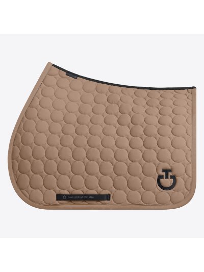 Light brown jumping saddle pad with circular quilting and black logo for horse and pony Circle Quilted - Cavalleria Toscana