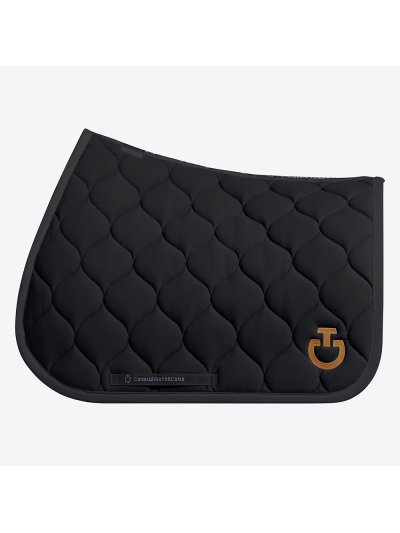 Black & gold circular-quilted jersey jumping saddle pad with embroidered logo for horse and pony New Circular Quilted - Cavalleria Toscana