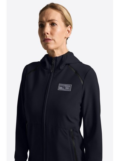 Chaqueta softshell azul marino de jersey jacquard con capucha para mujer - RG