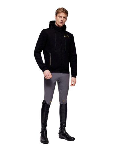 Sudadera con capucha y cremallera negra de algodón para hombre - RG