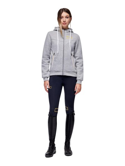 Sweat zippé à capuche gris chiné en coton pour femme - RG