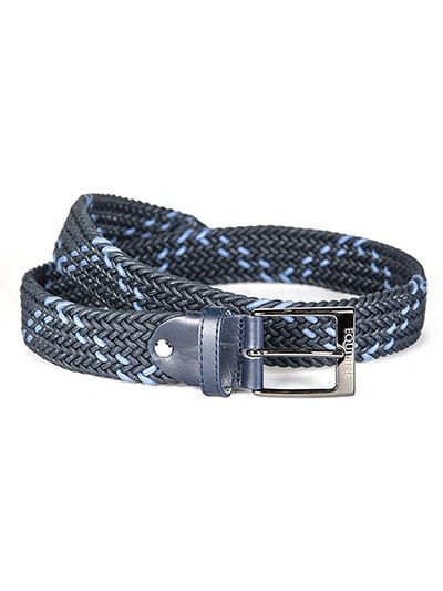 Braided elastic belt of cotton navy blue and light blue unisex model Kiko - Equiline