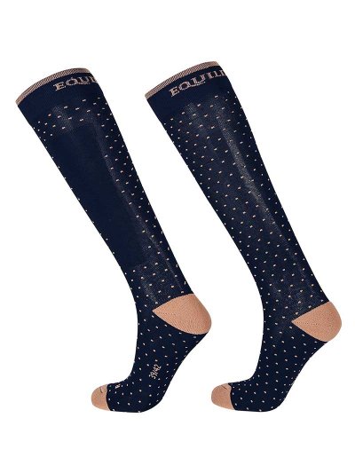 Calcetines altos finos azul marino con topos marrón claro Ravel - Equiline