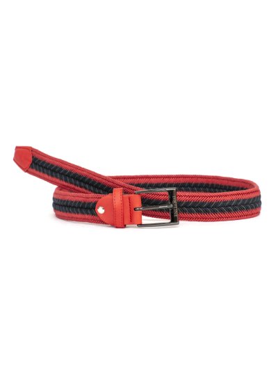Cinturón trenzado de algodón rojo, verde oscuro y azul marino unisex Poluo - Equiline