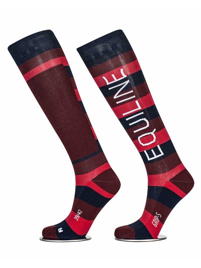 Calcetines de caña alta a rayas rojo, burdeos y azul marino con grip en el interior Kunzite - Equiline