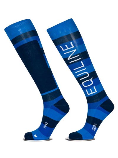 Calcetines de caña alta a rayas azules y azul marino con grip en el interior Kunzite - Equiline