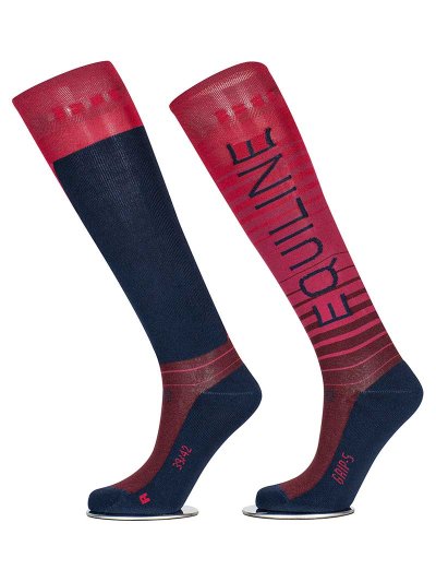 Calcetines de caña alta a rayas degradado en rojos/burdeos con grip en el interior- Quartz - Equiline