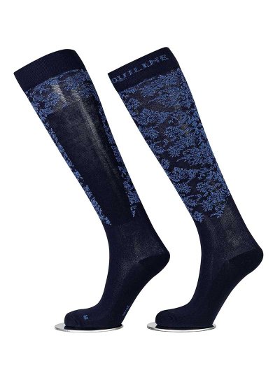 Calcetines finos altos azul marino con estampado claro con brillantina Giudith - Equiline