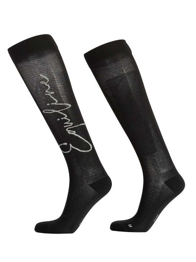 Calcetines altos finos negros con firma en plateado brillante Gemmag - Equiline