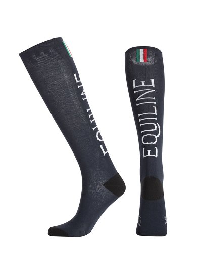 Calcetines azul marino de caña alta con estampado para montar Cliff - Equiline