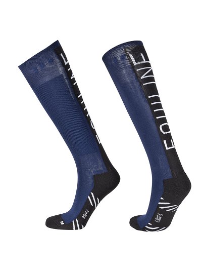 Calcetines de caña alta azul oscuro y negros con la firma en blanco Clovec - Equiline