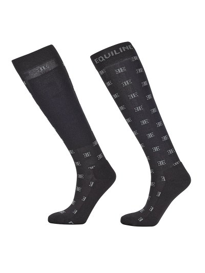 Calcetines de caña alta negros con el logo de la marca en gris Elinore - Equiline