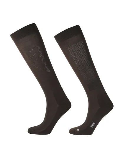 Calcetines de montar marrón oscuro (Coffee Bean) con logo de microtachuelas planas para mujer EQGLOSY - Equiline