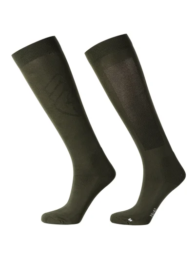 Calcetines de montar verde oliva (Olive Night) con logo de microtachuelas planas para mujer EQGLOSY - Equiline