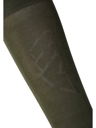 Calcetines de montar verde oliva (Olive Night) con logo de microtachuelas planas para mujer EQGLOSY - Equiline - imagen 2