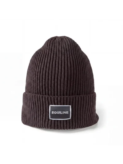 Gorro de punto marrón oscuro (Coffee Bean) con forro polar y logo jacquard EQCAP - Equiline - imagen 3