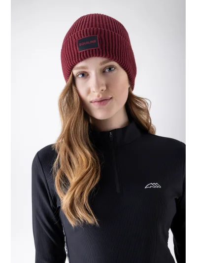 Gorro de punto rojo (Alpine Plum) con forro polar y logo jacquard EQCAP - Equiline