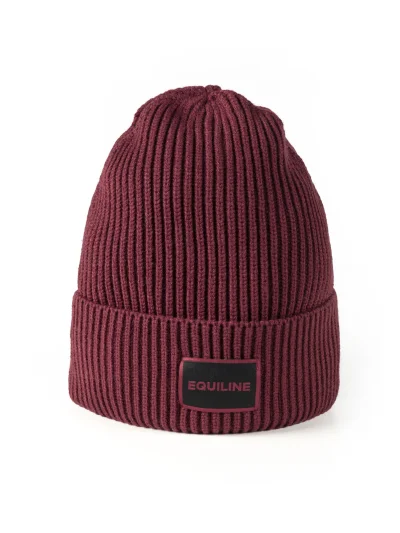 Gorro de punto rojo (Alpine Plum) con forro polar y logo jacquard EQCAP - Equiline - imagen 3