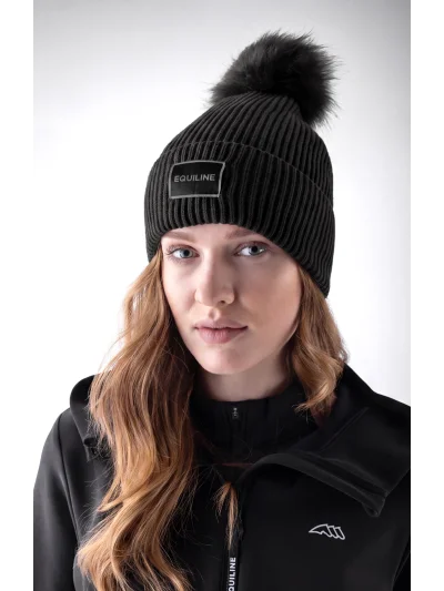 Gorro de punto negro con pompón y forro polar EQCON - Equiline