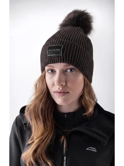 Gorro de punto marrón oscuro (Coffee Bean) con pompón y forro polar EQCON - Equiline