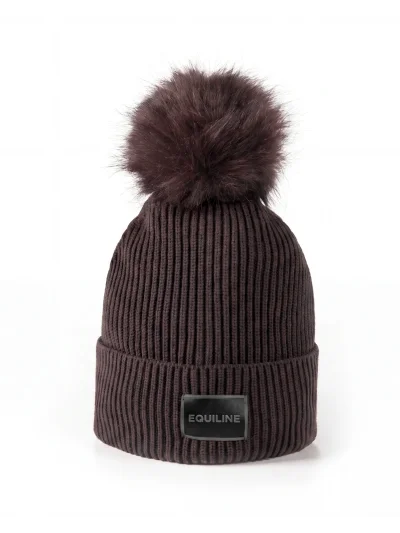 Gorro de punto marrón oscuro (Coffee Bean) con pompón y forro polar EQCON - Equiline - imagen 2