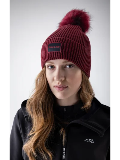 Gorro de punto rojo (Alpine Plum) con pompón y forro polar EQCON - Equiline